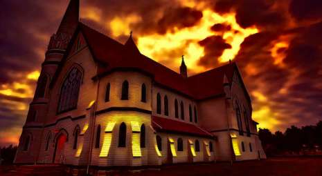 church-with-red-yellow-sky